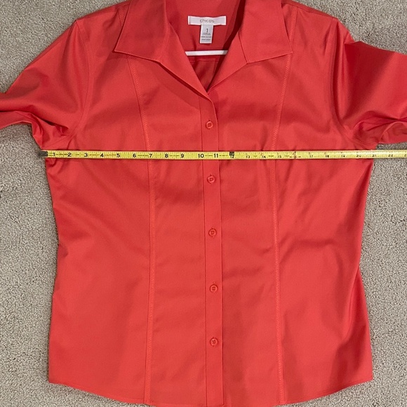 Chicos Like New No Iron Orange button down blouse, Chico's size 1 (Medium) - Picture 7 of 7